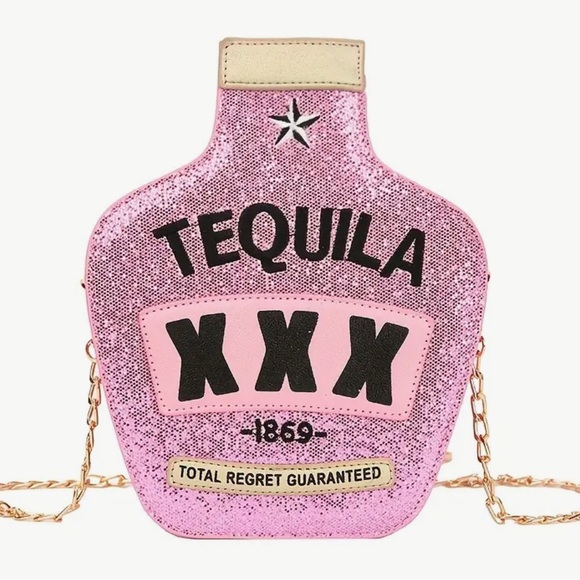 Pink Glitter Tequila Bottle Bag - Picture 1 of 1